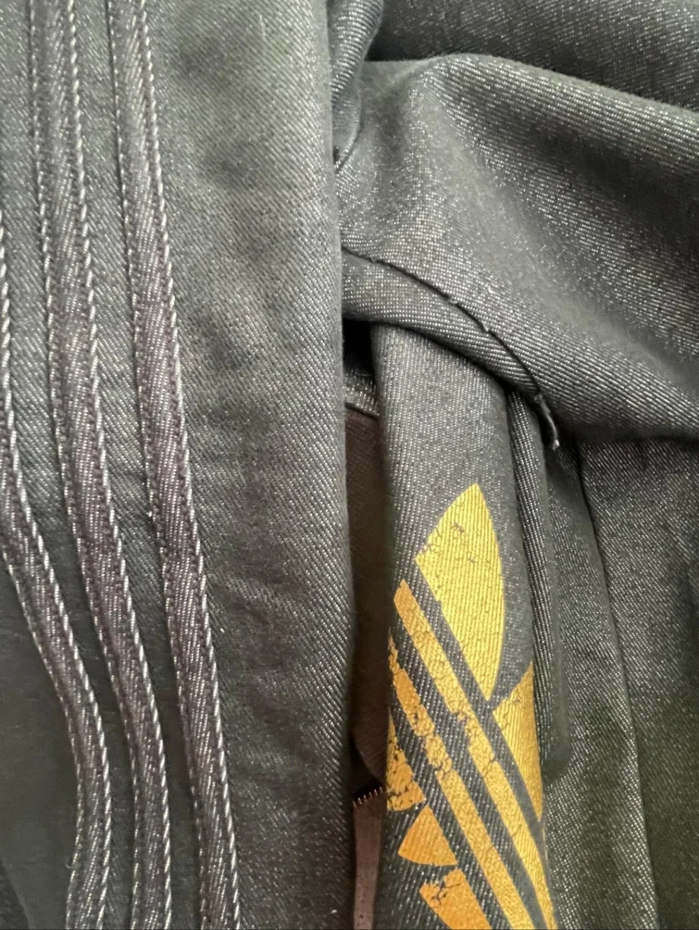 Adidas Black Denim Zip Hoodie ✦ Gold Trefoil ✦ Unisex Oversized L Y2K - Picture 7 of 7